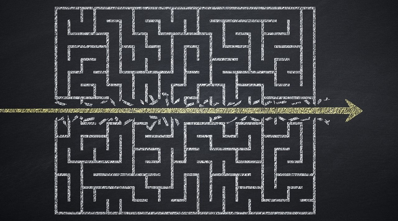 Illustration of a shortcut created to simplify a maze.